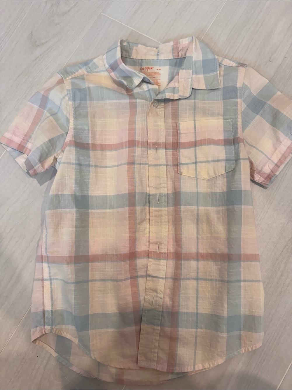 Cat & Jack Pastel Plaid Short-Sleeve Button-Down Shirt - Blue, Pink, Cream